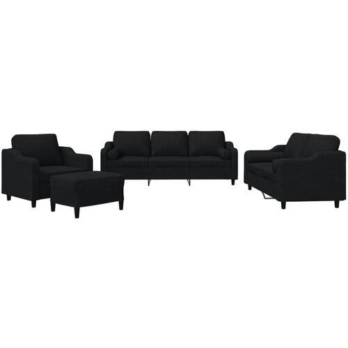 vidaXL 4-dijelni set sofa s jastucima crni od tkanine - Crna s jastucima i tabureom Cene