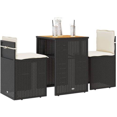 vidaXL 3-dijelni bistro set s jastucima crni od poliratana Cene