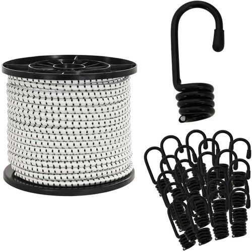  Bungee užadi s kukama 8 mm Crna i bijela PP i guma - Crno i bijelo 8 mm 20 m Cijene