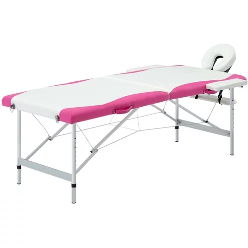  2-conska zložljiva masažna miza aluminij bele in roza barve