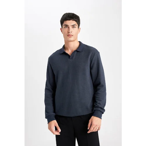 Defacto Regular Fit Polo Neck Jacquard Sweatshirt