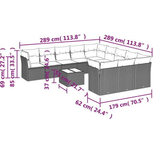 vidaXL 12-dijelni set vrtnih sofa poliratan s jastucima svijetlosivi Cijene