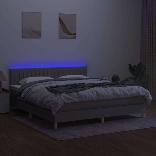  Krevet box spring s madracem LED svjetlosivi 160x200 cm tkanina Slike
