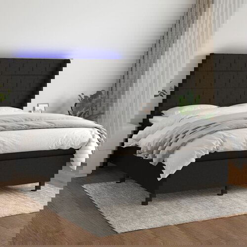 The Living Store Box spring postelja z vzmetnico LED črna 140x190 cm blago - Box Spring Postelja, (21517263) Slike
