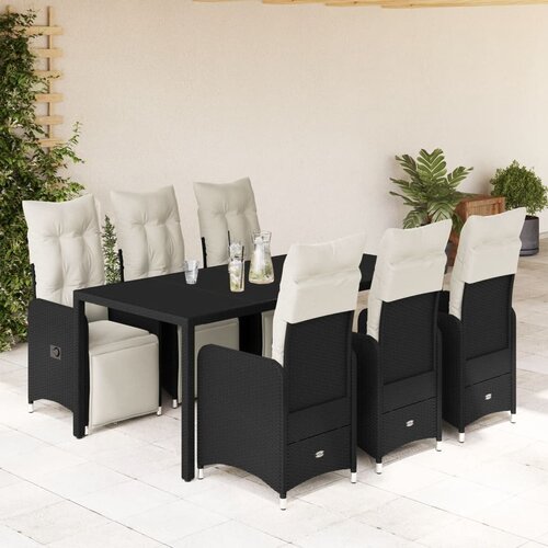 vidaXL 7-dijelni vrtni bistro set od poliratana s jastucima crni Cene