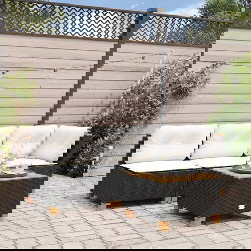  The Living Store Vrtni kavč z blazinami 3-sedežni črn poli ratan - Vrtni Kavč, (21479147) Cene