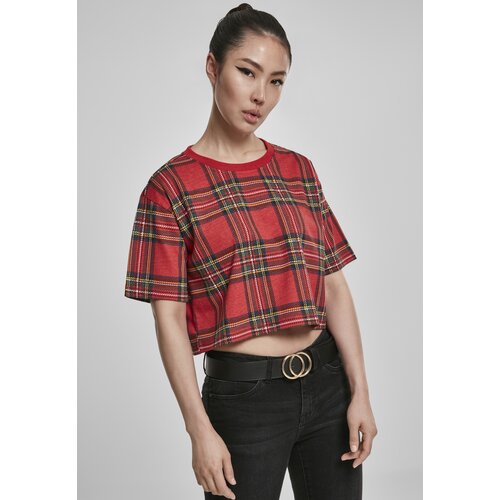 Urban Classics Women&amp;#039;s short oversized T-shirt AOP Tartan red/bl Slike