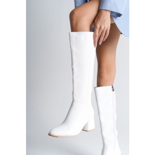 Capone Outfitters Oval Toe Side Zipper White Heeled Women&amp;#039;s Boots Slike