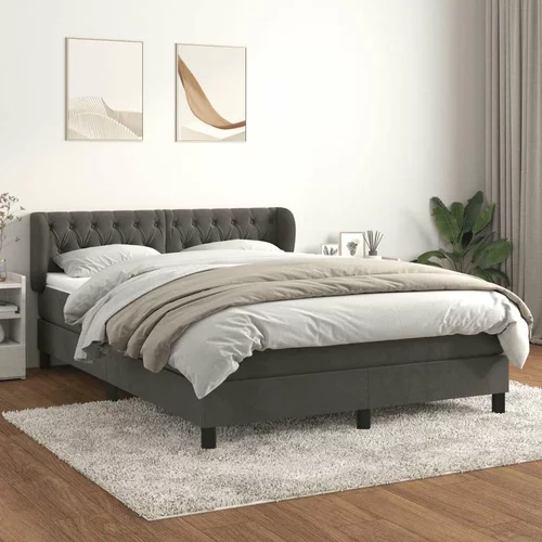  Box spring postelja z vzmetnico temno siva 140x200 cm žamet, (20723557)
