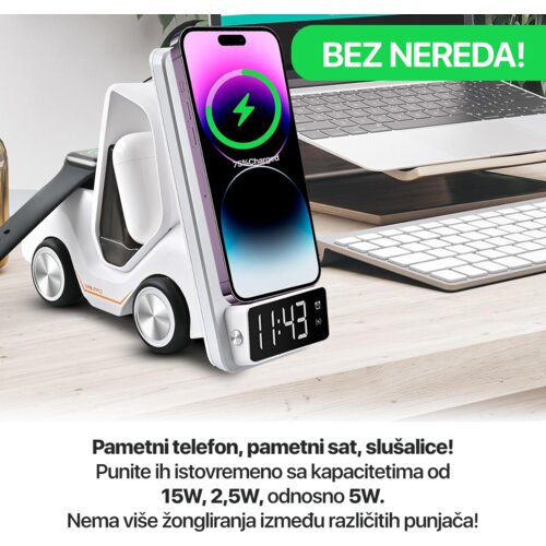  Kućni punjač wireless 15W viljuskar 5 u 1 zuti Slike