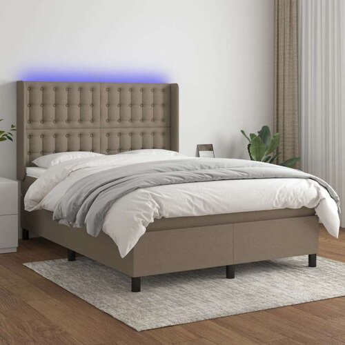  Box spring postelja z vzmetnico LED taupe 140x190 cm blago, (20898516) Cene
