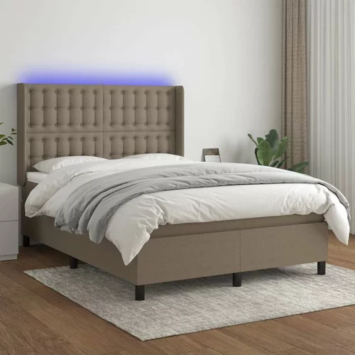  Box spring postelja z vzmetnico LED taupe 140x190 cm blago, (20898516)