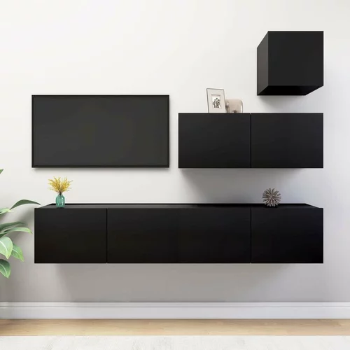 Komplet TV omaric 4-delni črna iverna plošča, (20732028)
