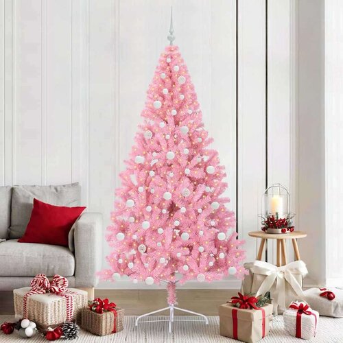 vidaXL Umjetna preddekorirana božićna jelka Roza 210 cm PVC Cene