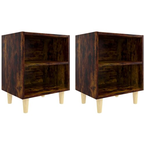  Noćni ormarić s drvenim nogama 2 kom dimljeni hrast 40x30x50 cm Slike