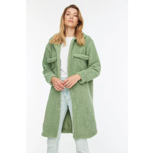 Trendyol Green Snap Closure Pocket Detailed Plush Coat