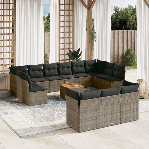 vidaXL 14-dijelni set vrtnih sofa od poliratana s jastucima sivi Cijene
