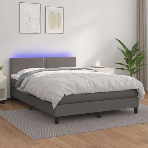  Krevet box spring s madracem LED sivi 140x190cm od umjetne kože