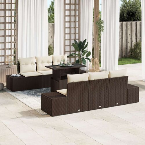  Vrtni sofa set 7 dijelova Smeđi Poli ratan Vanjski namje&amp;scaron;taj Slike
