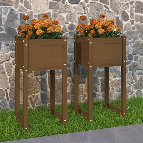 vidaXL Visoka greda 2 kosa medeno rjava 40x40x81 cm trdna borovina Cene