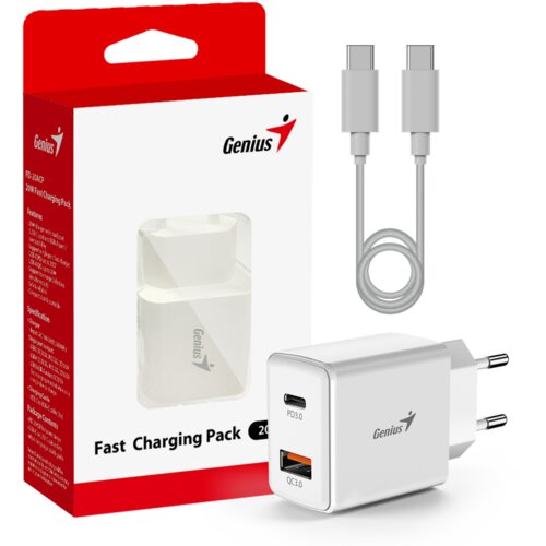 Genius PD-20ACP punjač 20 W, USB-C PD 3.0 i USB-A, s USB-C kabelom Cene