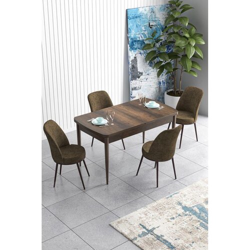 Hanah home trpezarijski set Han, sto na razvlačenje i 4 stolice, ploča u dekoru drveta Baroque, braon tkanina Jerry Cene