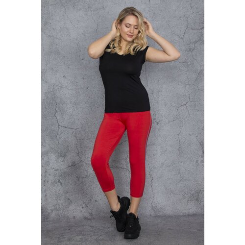 Şans Women's Large Size Pomegranate Side Stripe Leggings Capri Trousers Cene