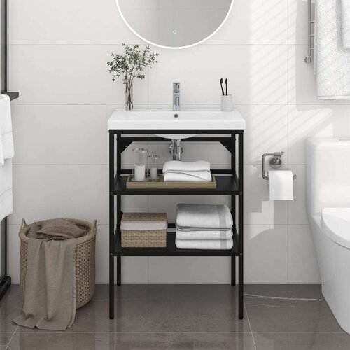 vidaXL okvir za kupaonski umivaonik crni 59 x 38 x 83 cm željezni Cijene