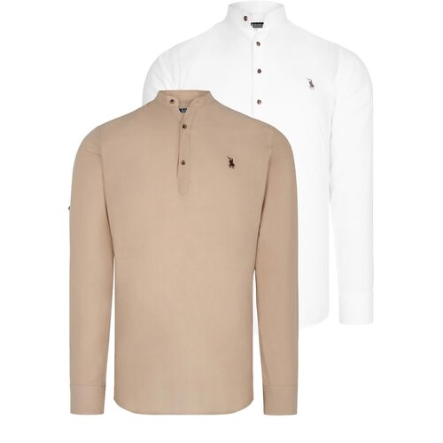 Dewberry DOUBLE SET G783 JUDGE COLLAR SHIRT-WHITE-BEIGE Cene