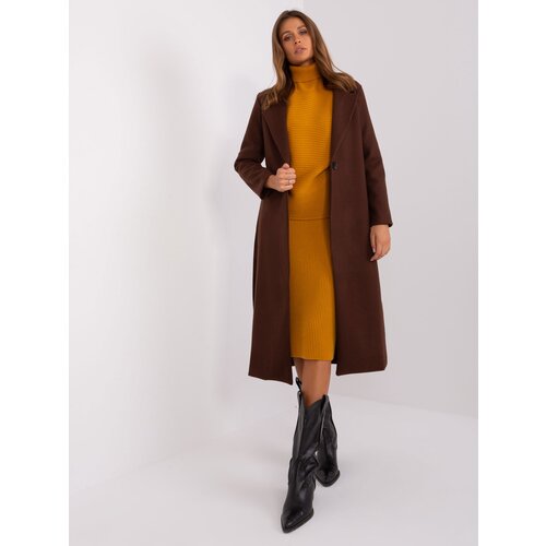 Fashion Hunters Women's dark brown coat with belt OCH BELLA Slike