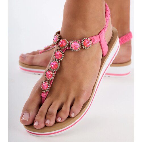 Gemre Pink flip-flop sandals embellished with rhinestones Satira Cene