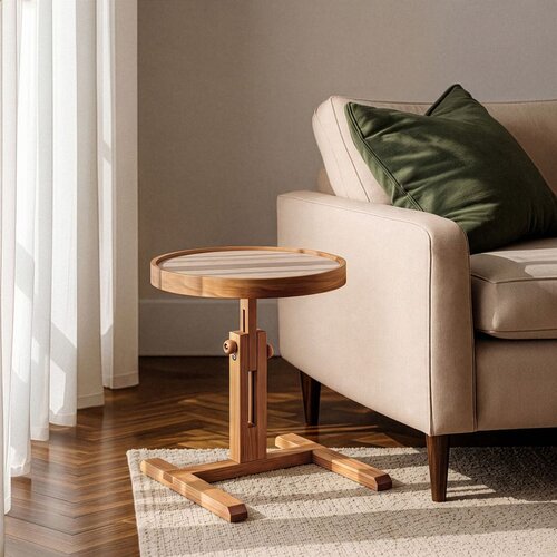 Hanah home pomoćni sto Opus Yuvarlak 40, 40 cm, orah / travertin Cene