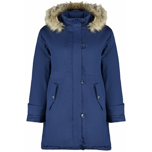 Trendyol Curve Navy Blue Fur Hooded Coat Slike