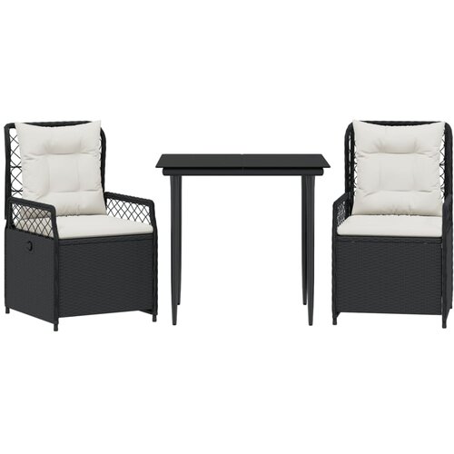  3-dijelni vrtni blagovaonski set s jastucima od poliratana crni Crna 80 x 80 x 74 cm Slike
