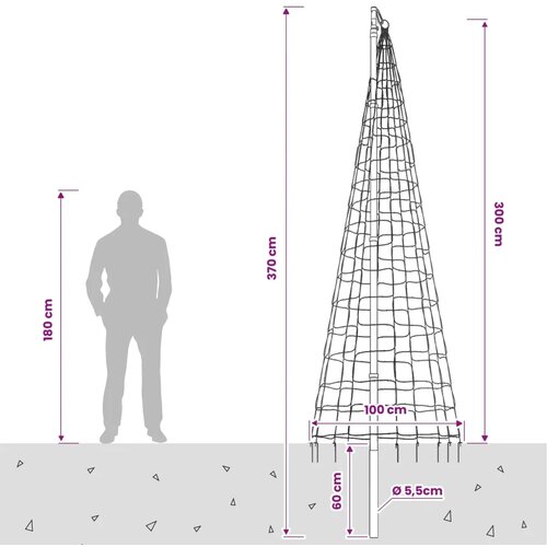  Božićno drvce od svjetlosnih niti s klinom i jarbolom 300 cm - &amp;Scaron;areni 300 cm Slike