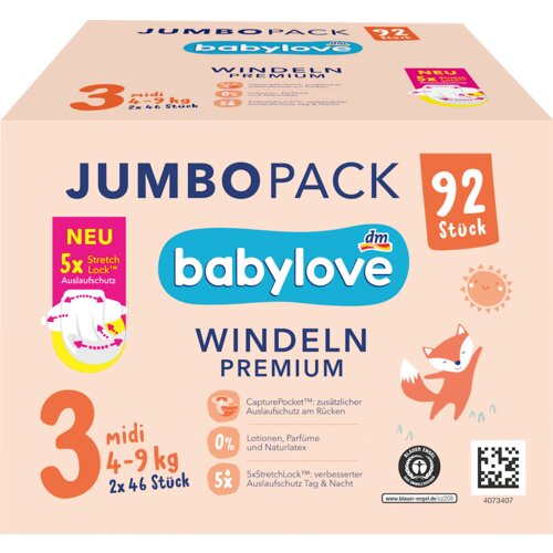 babylove JUMBOPACK Premium pelene veličina 3 midi (4-9 kg), 2x46kom 92 kom Cene