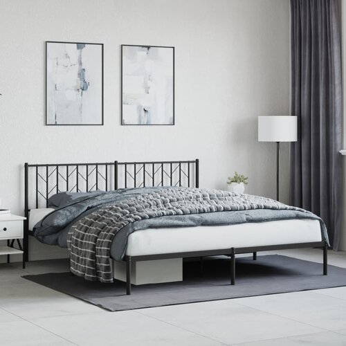 VidaXL Kovinski posteljni okvir z vzglavjem črn 183x213 cm Slike