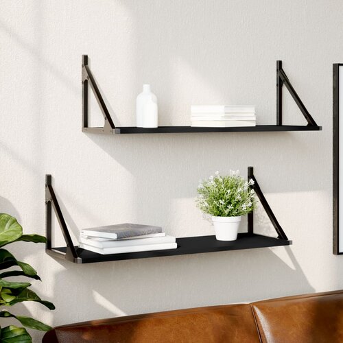 vidaXL Stenska polica 2 kosa črna 80x25x25,5 cm inženirski les Cene