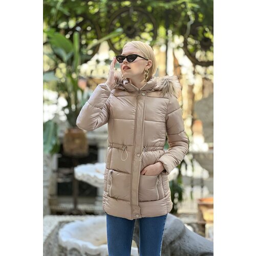 HAKKE Hooded Fur Coat with Front Pockets and Pockets Slike