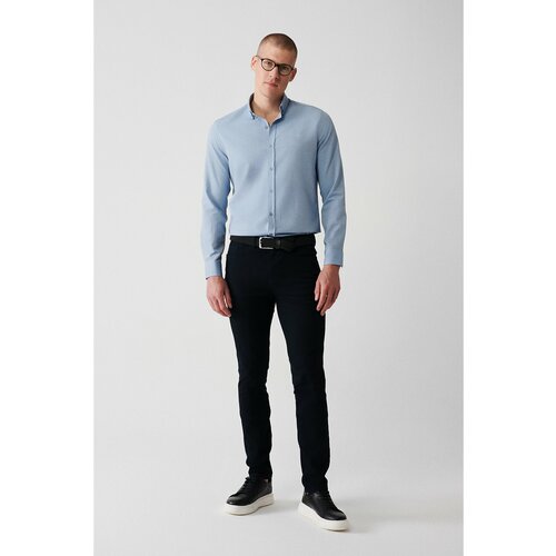 Avva Men's Navy Blue Dobby Flexible 5-Pocket Slim Fit Slim Fit Canvas Trousers Slike