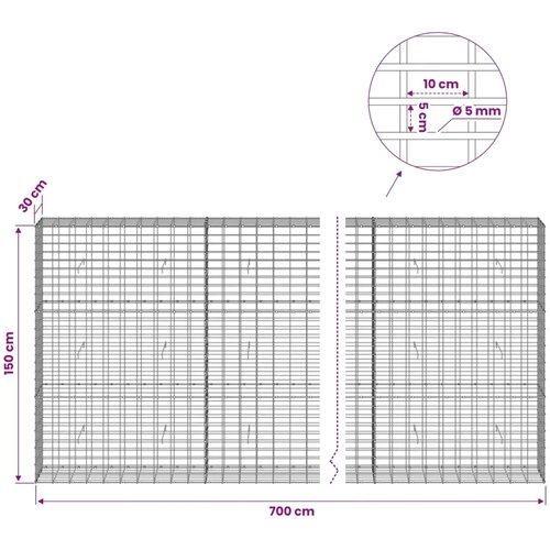  Gabion s žicom debljine 5 mm i mrežom 5x10 cm 700x30x150 cm - 30 cm 150 cm 700 cm Slike