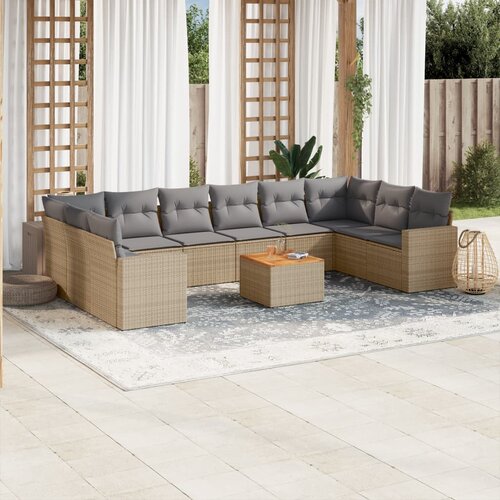 vidaXL 11-dijelni set vrtnih sofa s jastucima bež od poliratana Cijene