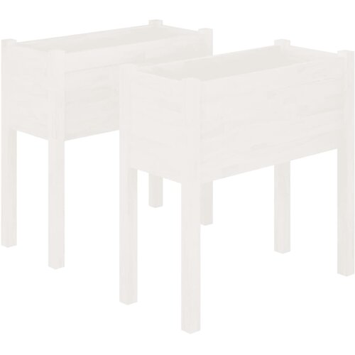  Vrtne sadilice 2 kom bijele 70 x 31 x 70 cm od masivne borovine Slike