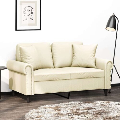 vidaXL Kavč dvosed z okrasnimi blazinami krem 120 cm umetno usnje, (20911102) Cene
