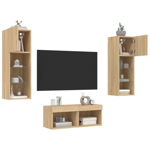 vidaXL Stenske TV omarice z LED lučkami 4 kosi sonoma hrast Cene
