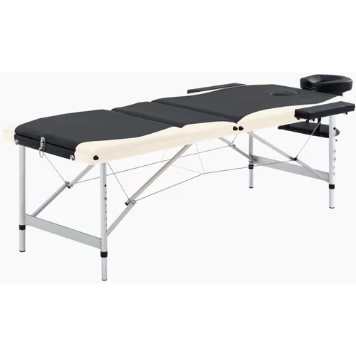 vidaXL 3-conska zložljiva masažna miza aluminij črne in bež barve