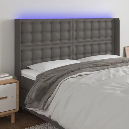vidaXL LED posteljno vzglavje sivo 203x16x118/128 cm umetno usnje