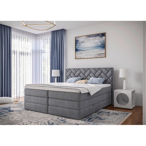 MID.YOU POSTELJA BOXSPRING 180 cm x 200 cm , tekstil, leseni material srebrne barve Cene