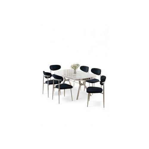 Hanah home Set trpezarijskog stola i stolica (7 delova) Olya White Marble Chrome Anthracite Cene