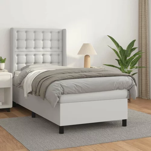  Box spring postelja z vzmetnico bela 90x200 cm umetno usnje, (20846838)